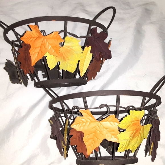 Set of Two Fall Leaves Decorative Metal Baskets - Picture 3 of 5